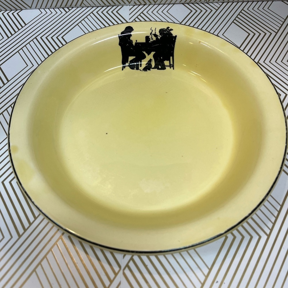 Vintage Crooksville Bak- In Ware yellow, silhouette pie pan